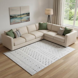 HomeRoots 8' X 10' Tan And Ivory Geometric Distressed Area Rug - Modern Style, Stain-Resistant, Perfect for High Traffic 711165