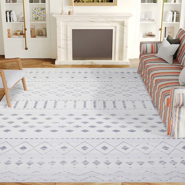 HomeRoots 8' X 10' Tan And Ivory Geometric Distressed Area Rug - Modern Style, Stain-Resistant, Perfect for High Traffic 711165