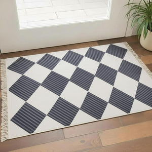 HomeRoots 8' X 10' White and Purple Diamond Area Rug - Soft, Durable, Stylish with Fringed Edges for Any Space 711171