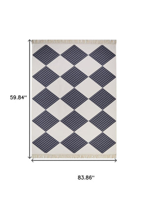 HomeRoots 8' X 10' White and Purple Diamond Area Rug - Soft, Durable, Stylish with Fringed Edges for Any Space 711171
