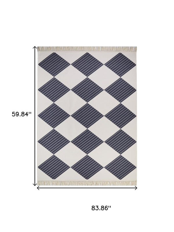 HomeRoots 8' X 10' White and Purple Diamond Area Rug - Soft, Durable, Stylish with Fringed Edges for Any Space 711171