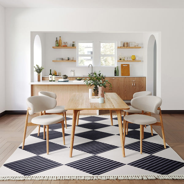 HomeRoots 8' X 10' White and Purple Diamond Area Rug - Soft, Durable, Stylish with Fringed Edges for Any Space 711171