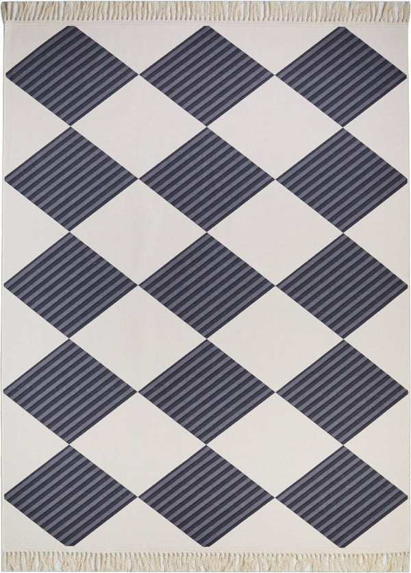 HomeRoots 8' X 10' White and Purple Diamond Area Rug - Soft, Durable, Stylish with Fringed Edges for Any Space 711171