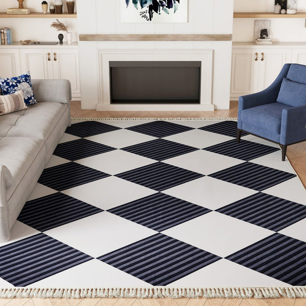 HomeRoots 8' X 10' White and Purple Diamond Area Rug - Soft, Durable, Stylish with Fringed Edges for Any Space 711171