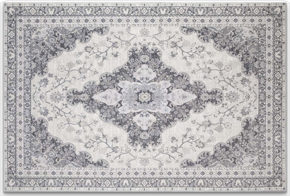 HomeRoots 3' X 5' Modern White and Charcoal Geometric Area Rug - Stylish, Stain-Resistant, Low-Pile Comfort 711181
