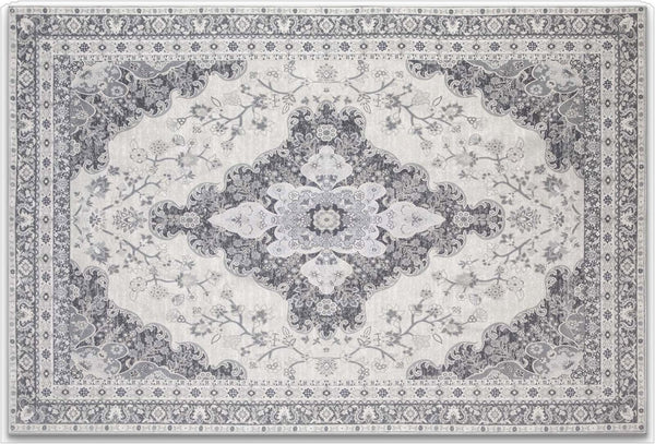 HomeRoots 3' X 5' Modern White and Charcoal Geometric Area Rug - Stylish, Stain-Resistant, Low-Pile Comfort 711181