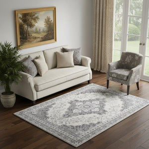 HomeRoots 3' X 5' Modern White and Charcoal Geometric Area Rug - Stylish, Stain-Resistant, Low-Pile Comfort 711181