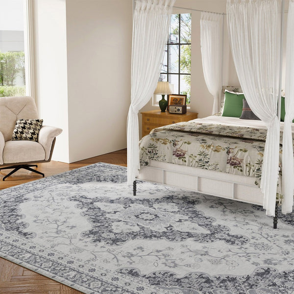 HomeRoots 3' X 5' Modern White and Charcoal Geometric Area Rug - Stylish, Stain-Resistant, Low-Pile Comfort 711181