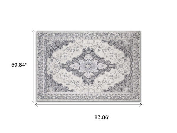HomeRoots 3' X 5' Modern White and Charcoal Geometric Area Rug - Stylish, Stain-Resistant, Low-Pile Comfort 711181