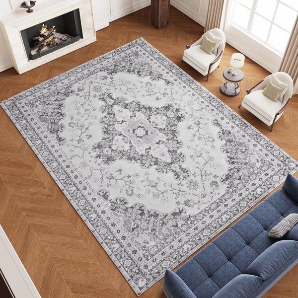 HomeRoots 3' X 5' Modern White and Charcoal Geometric Area Rug - Stylish, Stain-Resistant, Low-Pile Comfort 711181