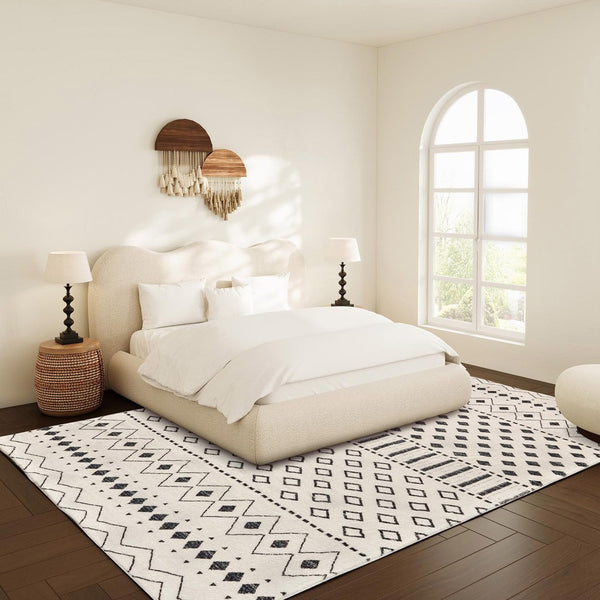 HomeRoots 8' X 10' White and Charcoal Geometric Area Rug - Modern, Durable, Non-Slip, Perfect for Busy Homes 711183
