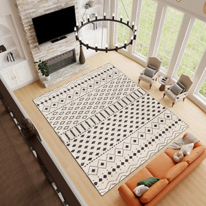 HomeRoots 8' X 10' White and Charcoal Geometric Area Rug - Modern, Durable, Non-Slip, Perfect for Busy Homes 711183