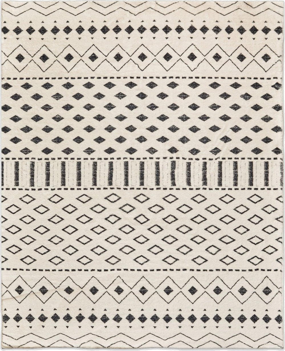 HomeRoots 8' X 10' White and Charcoal Geometric Area Rug - Modern, Durable, Non-Slip, Perfect for Busy Homes 711183