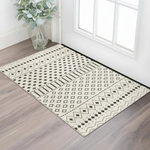 HomeRoots 8' X 10' White and Charcoal Geometric Area Rug - Modern, Durable, Non-Slip, Perfect for Busy Homes 711183