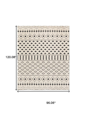 HomeRoots 8' X 10' White and Charcoal Geometric Area Rug - Modern, Durable, Non-Slip, Perfect for Busy Homes 711183