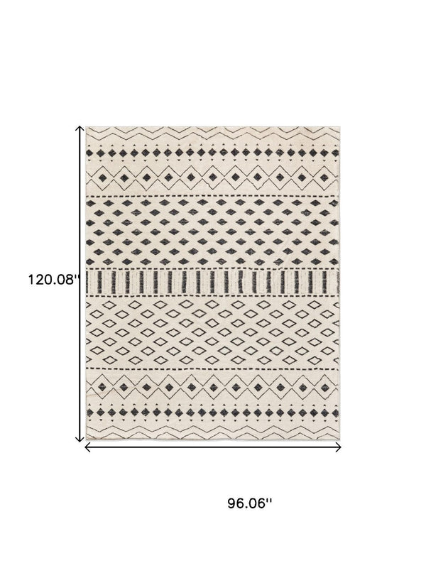 HomeRoots 8' X 10' White and Charcoal Geometric Area Rug - Modern, Durable, Non-Slip, Perfect for Busy Homes 711183