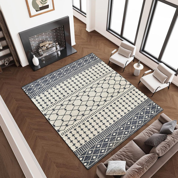 HomeRoots 8' X 10' Beige and White Crosshatch Distressed Area Rug - Modern, Durable Design for Every Room 711184