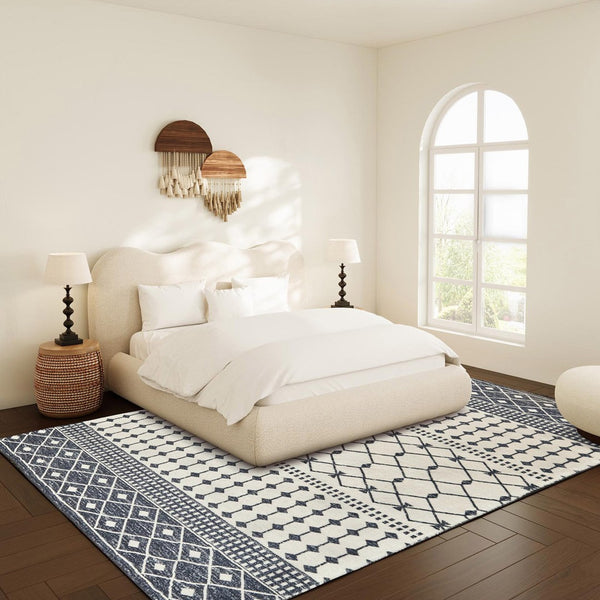 HomeRoots 8' X 10' Beige and White Crosshatch Distressed Area Rug - Modern, Durable Design for Every Room 711184