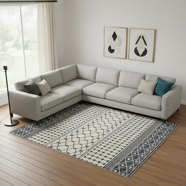 HomeRoots 8' X 10' Beige and White Crosshatch Distressed Area Rug - Modern, Durable Design for Every Room 711184
