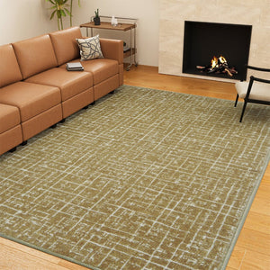 HomeRoots 8' X 10' Modern Crosshatch Area Rug in Ivory, Navy Blue & Rust – Durable, Stylish, Pet-Friendly Design 711185