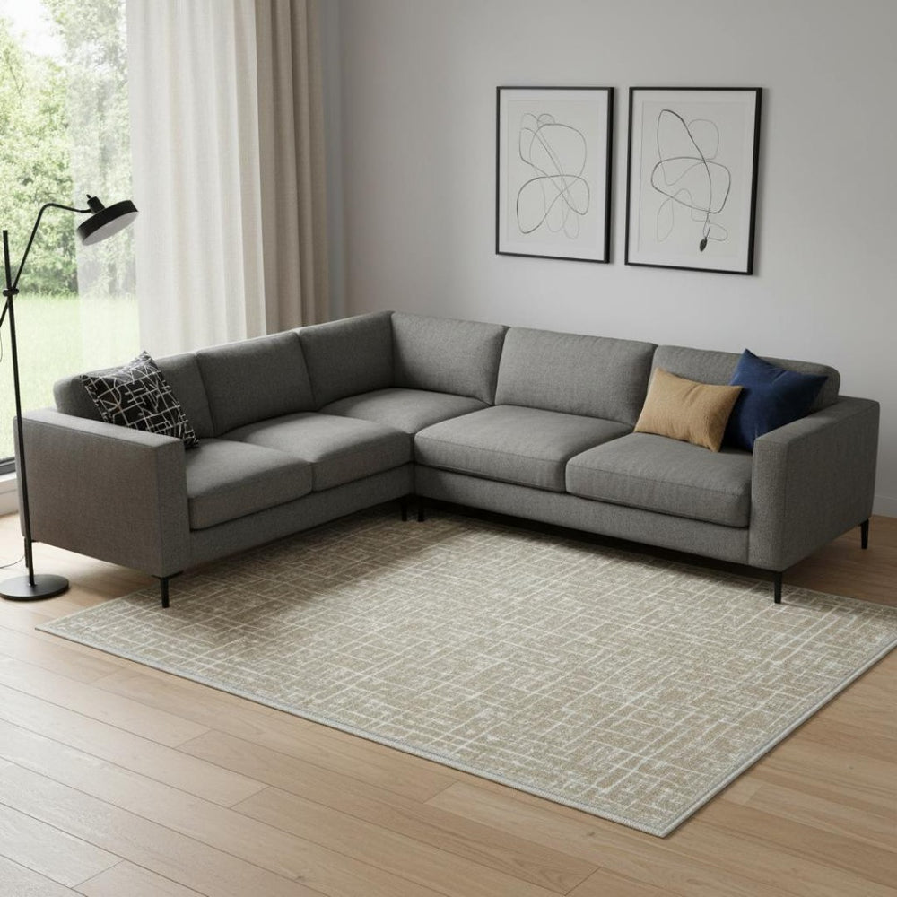 HomeRoots 8' X 10' Modern Crosshatch Area Rug in Ivory, Navy Blue & Rust – Durable, Stylish, Pet-Friendly Design 711185