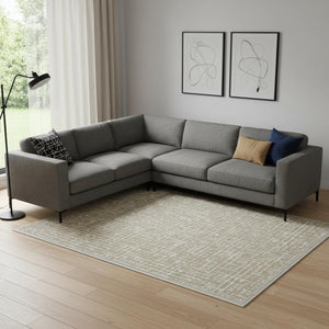 HomeRoots 8' X 10' Modern Crosshatch Area Rug in Ivory, Navy Blue & Rust – Durable, Stylish, Pet-Friendly Design 711185