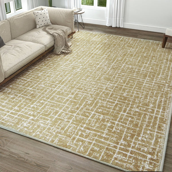HomeRoots 8' X 10' Modern Crosshatch Area Rug in Ivory, Navy Blue & Rust – Durable, Stylish, Pet-Friendly Design 711185