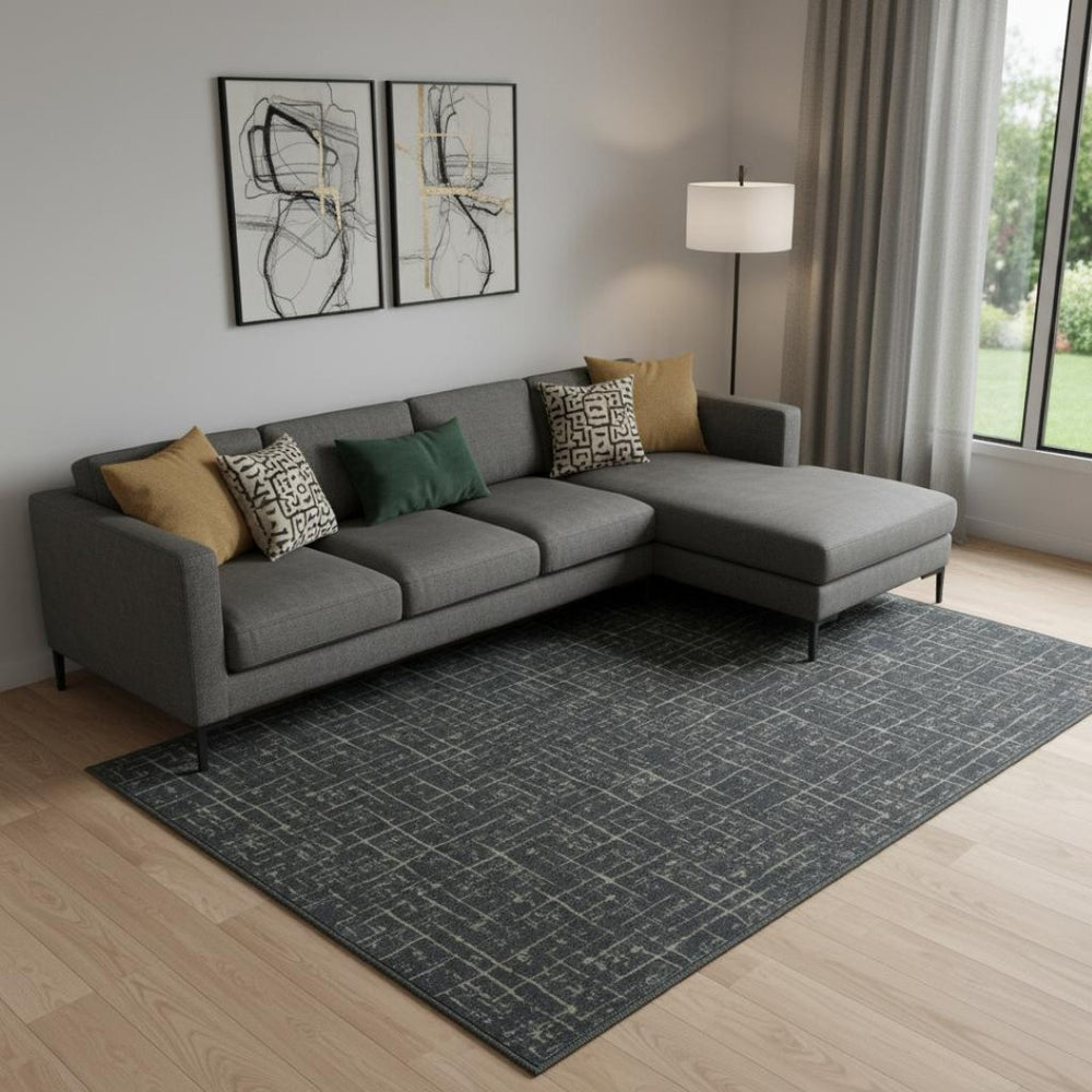 HomeRoots 8' X 10' Blue and Ivory Southwestern Distressed Area Rug – Durable, Stylish, Stain-Resistant Design for Homes 711188