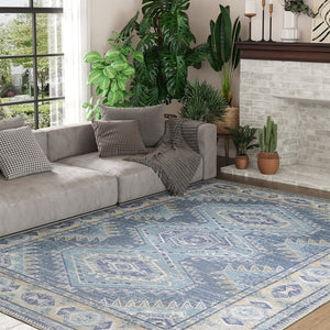 HomeRoots 8' X 10' Southwestern Distressed Area Rug - Beige & Ivory, Durable, Stain-Resistant, Low-Pile Comfort 711189
