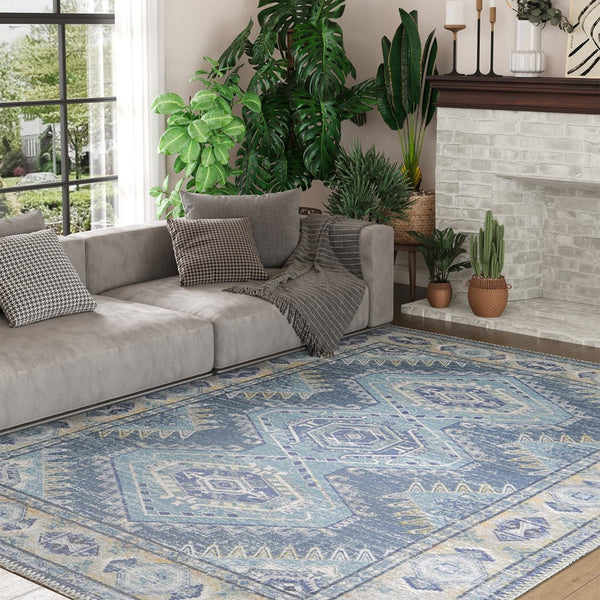 HomeRoots 8' X 10' Southwestern Distressed Area Rug - Beige & Ivory, Durable, Stain-Resistant, Low-Pile Comfort 711189