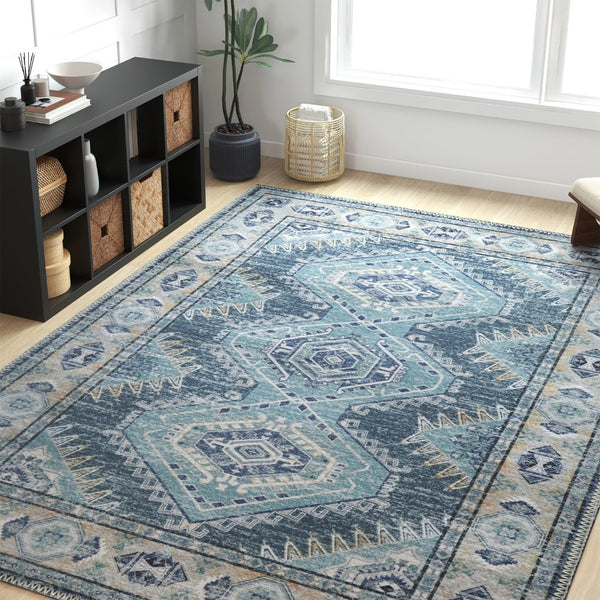 HomeRoots 8' X 10' Southwestern Distressed Area Rug - Beige & Ivory, Durable, Stain-Resistant, Low-Pile Comfort 711189