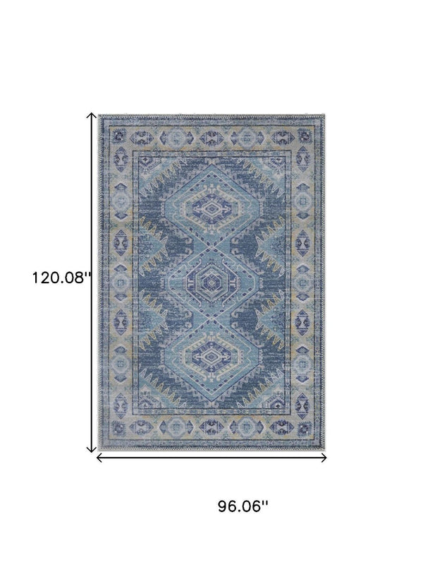 HomeRoots 8' X 10' Southwestern Distressed Area Rug - Beige & Ivory, Durable, Stain-Resistant, Low-Pile Comfort 711189