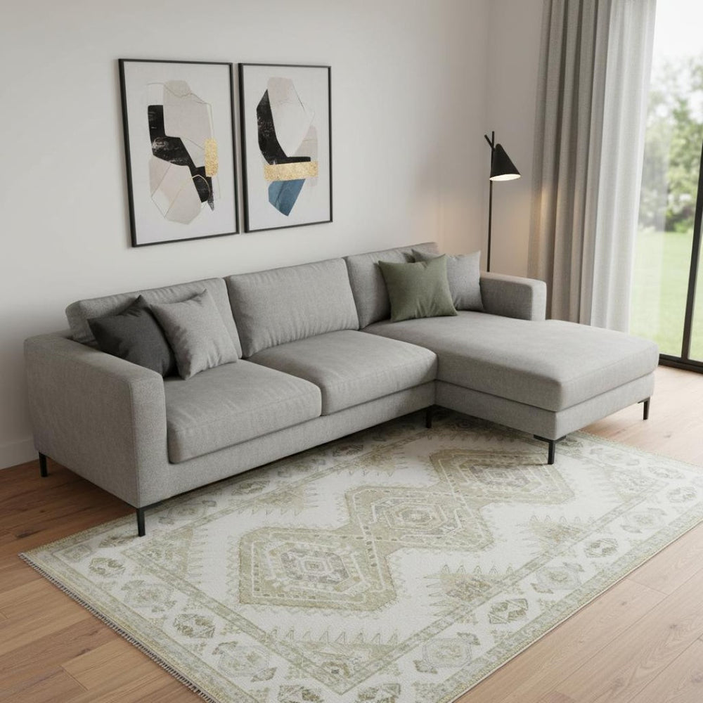 HomeRoots 8' Beige and Gray Crosshatch Area Rug – Durable, Stain-Resistant, Modern Design for High-Traffic Spaces 711190