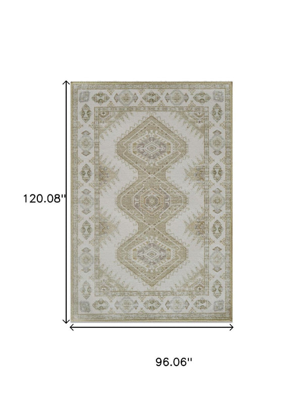 HomeRoots 8' Beige and Gray Crosshatch Area Rug – Durable, Stain-Resistant, Modern Design for High-Traffic Spaces 711190
