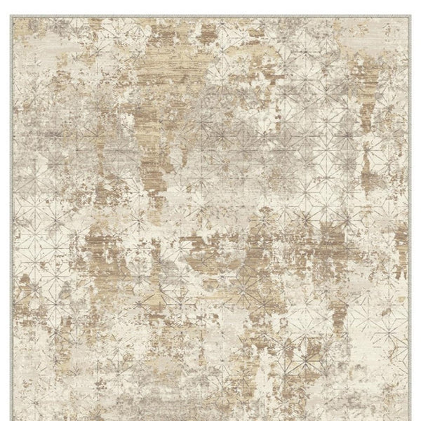 HomeRoots 8' Gold Brown and Ivory Abstract Area Rug - Modern, Washable, Stain-Resistant, Non-Slip Design 8' X 10' 711195