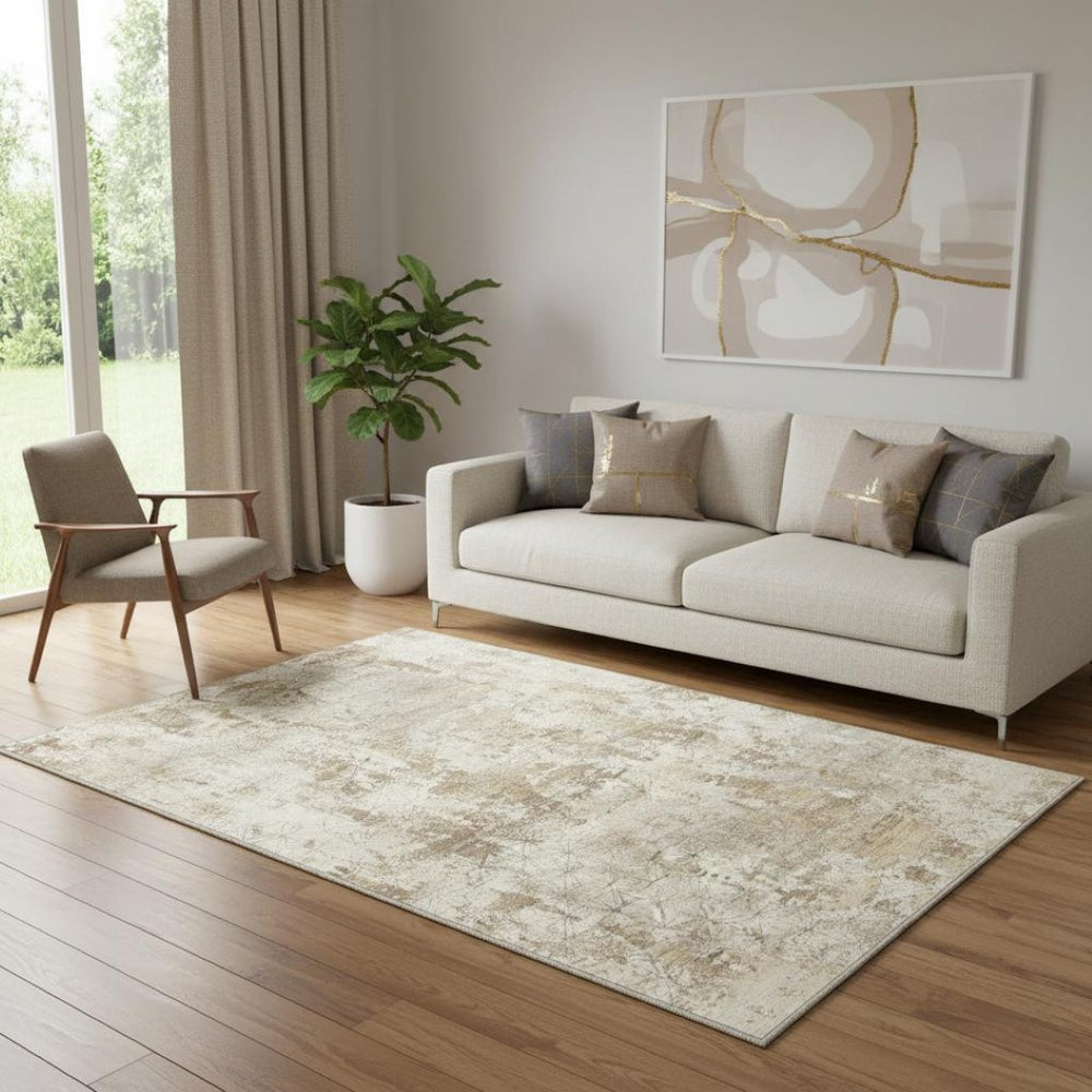 HomeRoots 8' Gold Brown and Ivory Abstract Area Rug - Modern, Washable, Stain-Resistant, Non-Slip Design 8' X 10' 711195