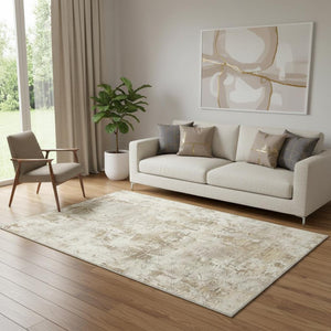 HomeRoots 8' Gold Brown and Ivory Abstract Area Rug - Modern, Washable, Stain-Resistant, Non-Slip Design 8' X 10' 711195