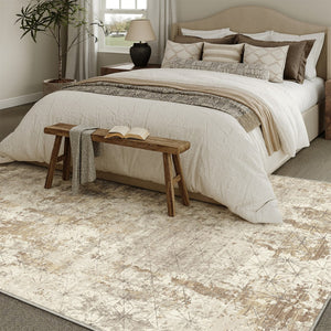 HomeRoots 9' Gold Brown and Ivory Abstract Washable Area Rug – Stylish, Durable, and Easy-Care for Any Space 9' X 12' 711196