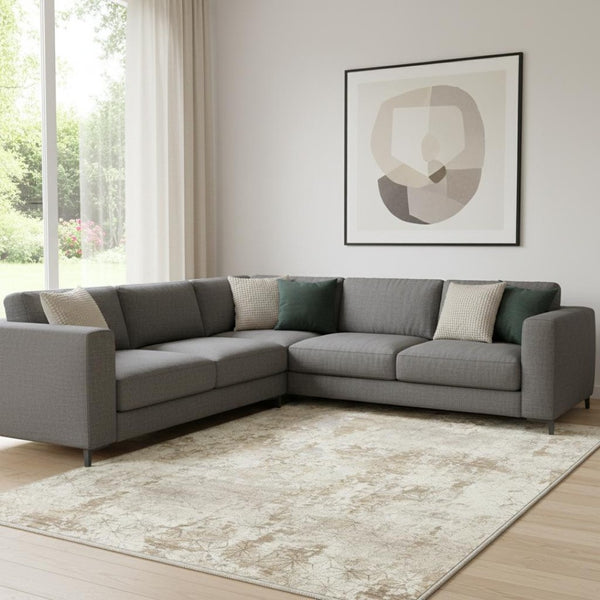 HomeRoots 9' Gold Brown and Ivory Abstract Washable Area Rug – Stylish, Durable, and Easy-Care for Any Space 9' X 12' 711196