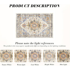HomeRoots 9' Elegant Ivory Blue and Orange Medallion Washable Area Rug for Timeless Home Décor Style 9' X 12' 711200