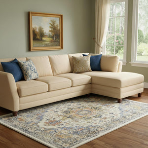 HomeRoots 9' Elegant Ivory Blue and Orange Medallion Washable Area Rug for Timeless Home Décor Style 9' X 12' 711200