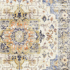 HomeRoots 9' Elegant Ivory Blue and Orange Medallion Washable Area Rug for Timeless Home Décor Style 9' X 12' 711200