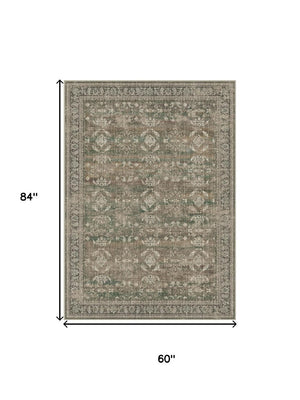 HomeRoots 8' Brown Ivory and Green Floral Medallion Area Rug - Elegant, Washable, Durable Design for Homes 8' X 10' 711203