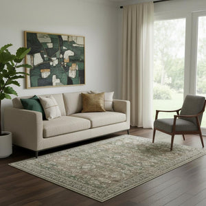 HomeRoots 8' Brown Ivory and Green Floral Medallion Area Rug - Elegant, Washable, Durable Design for Homes 8' X 10' 711203
