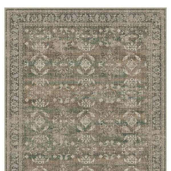 HomeRoots 8' Brown Ivory and Green Floral Medallion Area Rug - Elegant, Washable, Durable Design for Homes 8' X 10' 711203