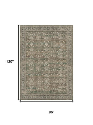 HomeRoots 9' Floral Medallion Area Rug in Brown, Ivory & Green - Distressed Design for Easy Care & Style 9' X 12' 711204