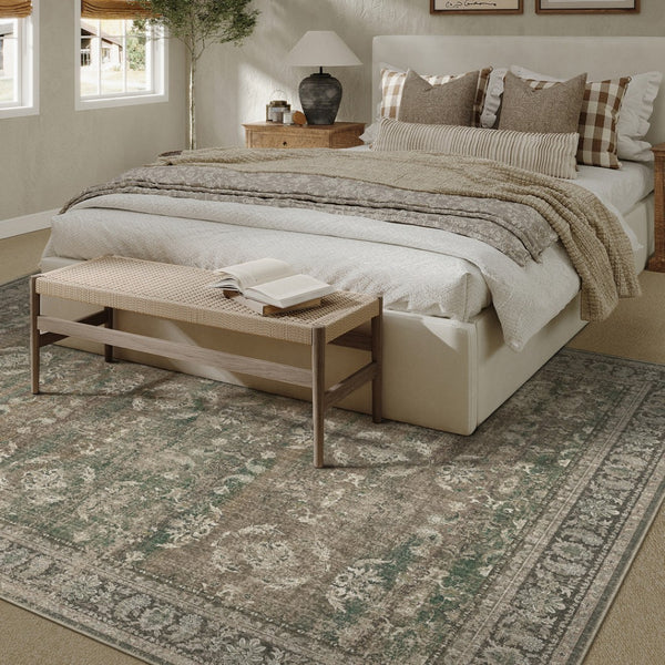 HomeRoots 9' Floral Medallion Area Rug in Brown, Ivory & Green - Distressed Design for Easy Care & Style 9' X 12' 711204