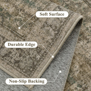 HomeRoots 9' Floral Medallion Area Rug in Brown, Ivory & Green - Distressed Design for Easy Care & Style 9' X 12' 711204