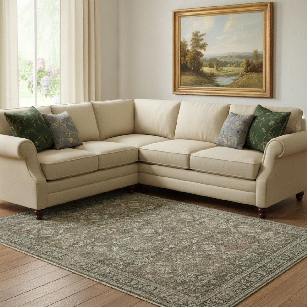 HomeRoots 9' Floral Medallion Area Rug in Brown, Ivory & Green - Distressed Design for Easy Care & Style 9' X 12' 711204