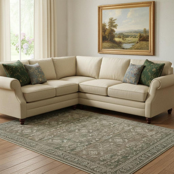 HomeRoots 9' Floral Medallion Area Rug in Brown, Ivory & Green - Distressed Design for Easy Care & Style 9' X 12' 711204